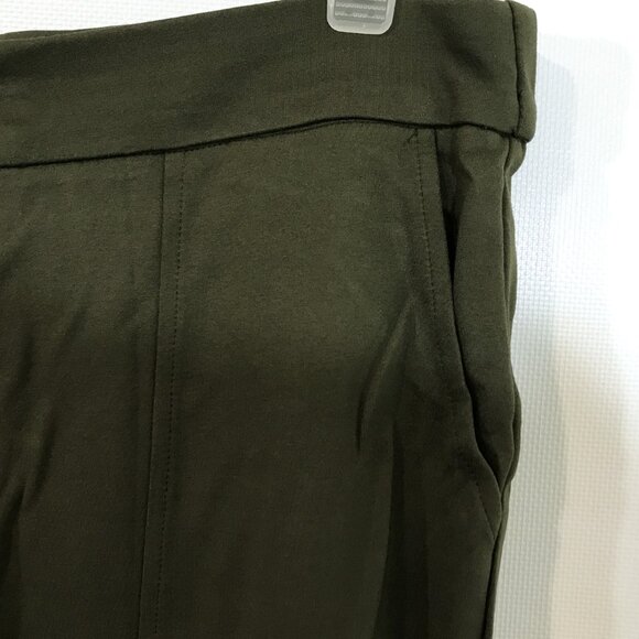 High Waisted Wide Leg Pants Pockets Front Split Flare Leg Olive Green Knit XL - Picture 4 of 10